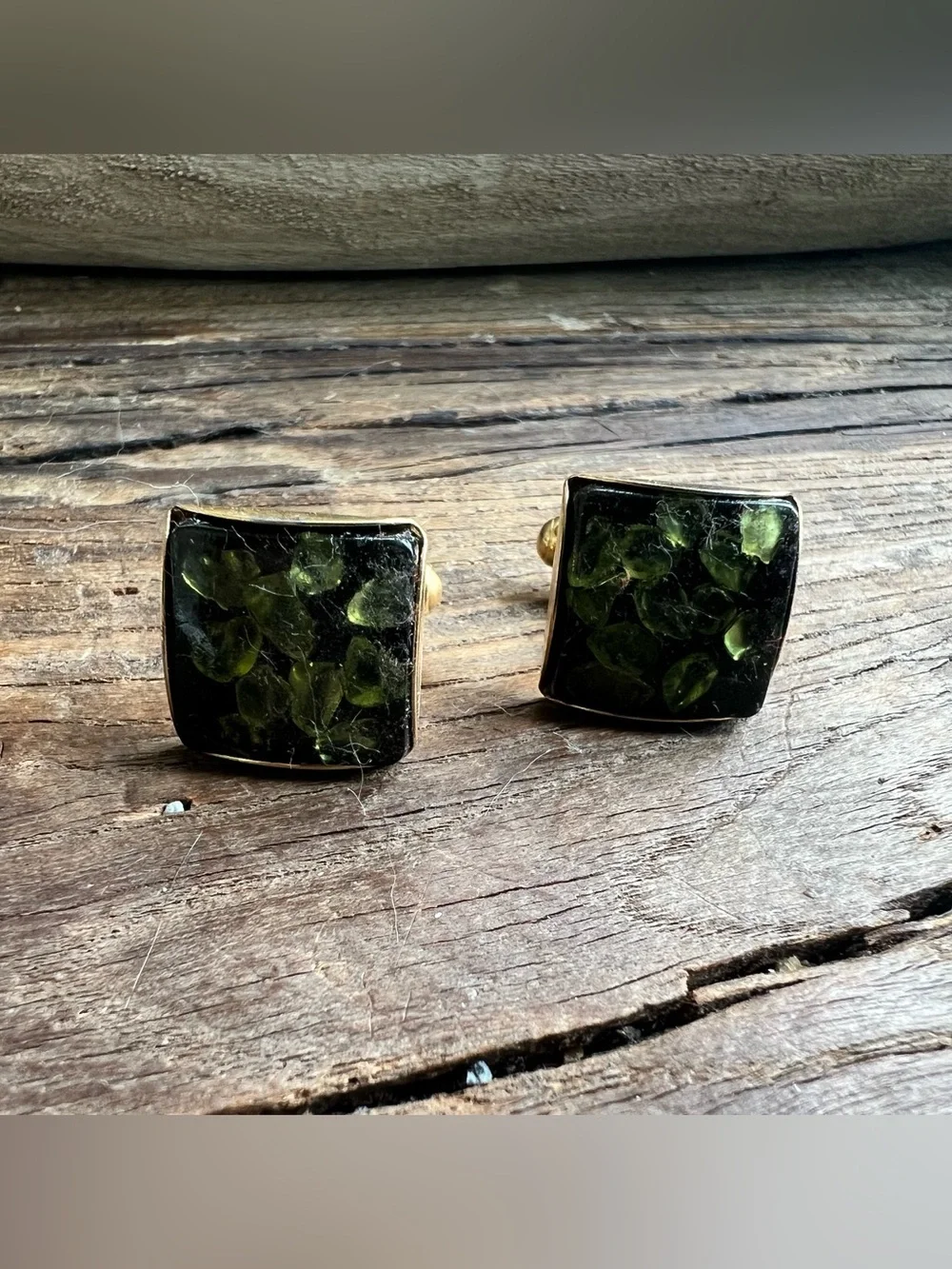 Men's Square Dark Green Resin it glass or cabochon Cufflinks